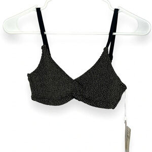 Good American | Always Fits Twist Bikini Top Black & Metallic Gold | GA 0 / XS